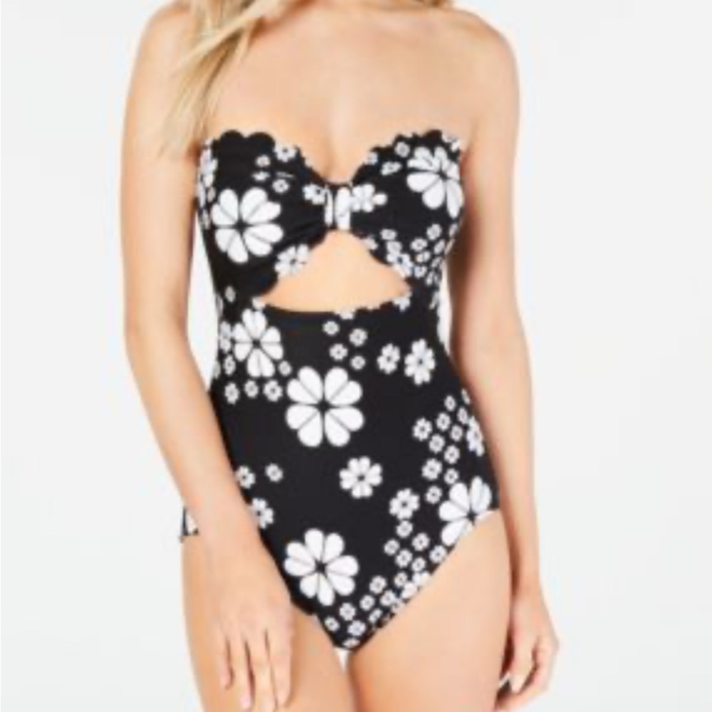 Kate Spade NY Floral Scalloped Cut-Out Bandeau Stra One-Piece Swimsuit Size XS